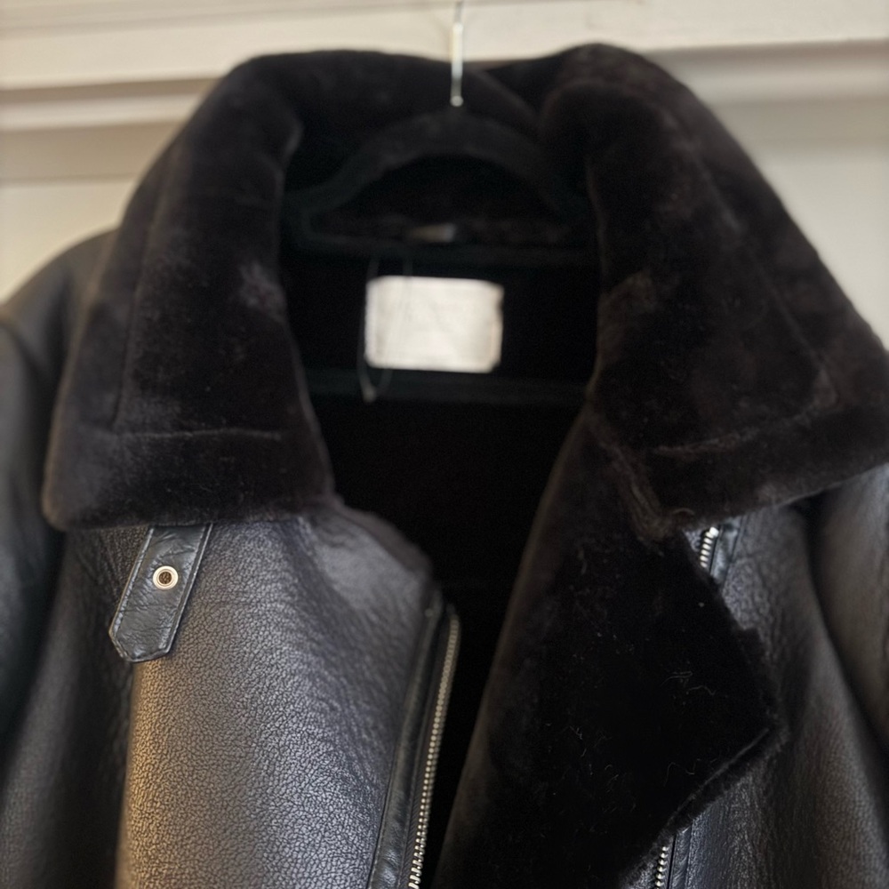 Women’s L Zara Black Faux Leather Bomber Jacket - Picture 6 of 6